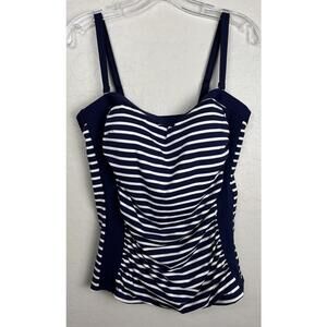 Lands End Striped Tankini Swim Top Modest Bodycon‎ sz 12L Blue White 1737